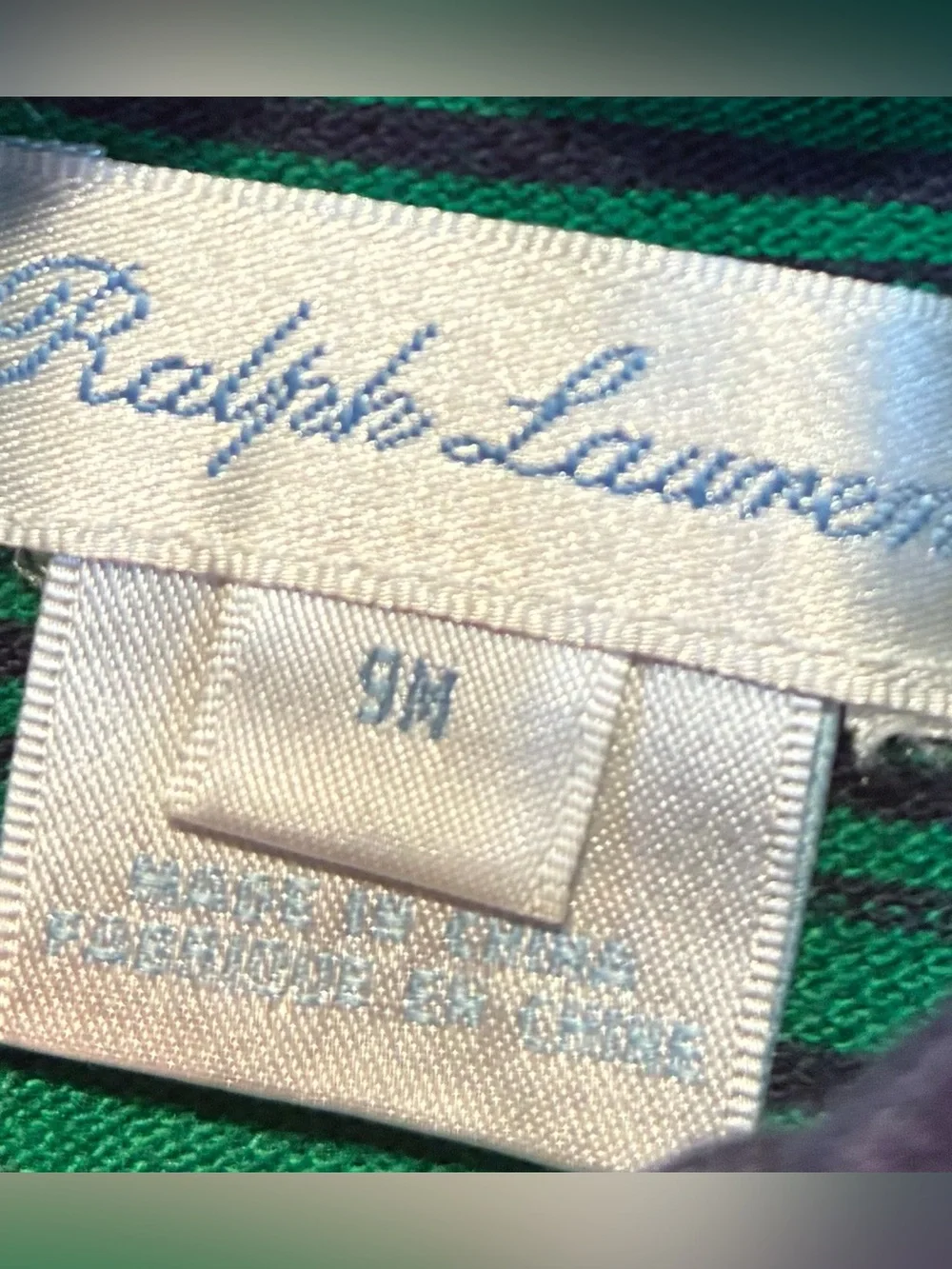 Ralph Lauren Baby Boys Green Navy Striped Long Sleeve Bodysuit 9M #2014
